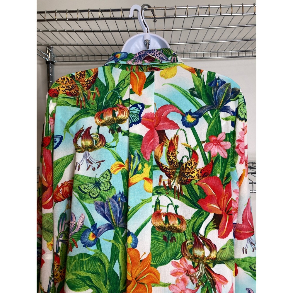 Linea Louis Dell'Olio Womens Blue Floral Butterfly Shirt Dress Sz S Resortwear - Picture 10 of 11